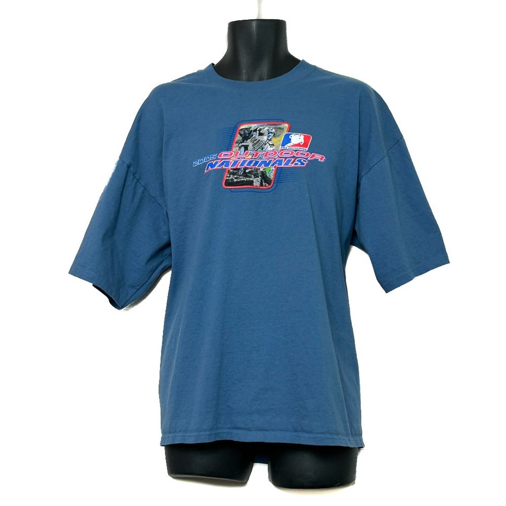 AMA Motocross Mens SS Blue 2005 Outdoor Nationals T-Shirt Graphic Logo Size XXL